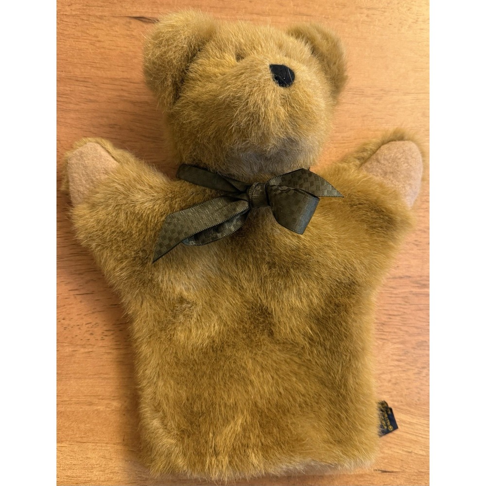 Vintage Boyd's Bear Hand Puppet‎ Brown Tan Bear with Green Bow.